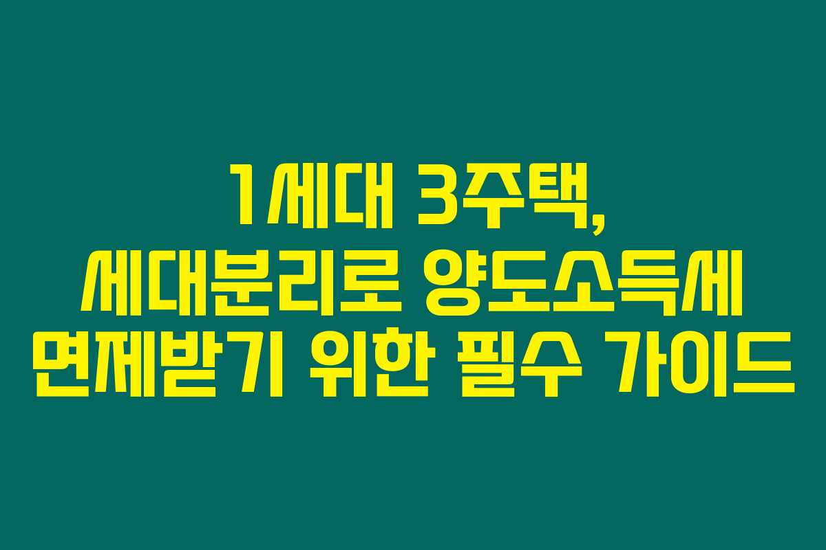 1세대 3주택, 세대분리로 양도소득세 면제받기 위한 필수 가이드