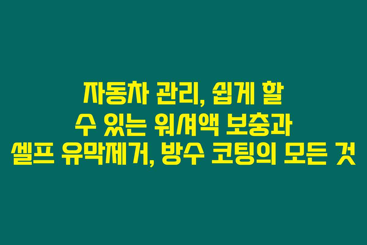 자동차 관리, 쉽게 할 수 있는 워셔액 보충과 셀프 유막제거, 방수 코팅의 모든 것