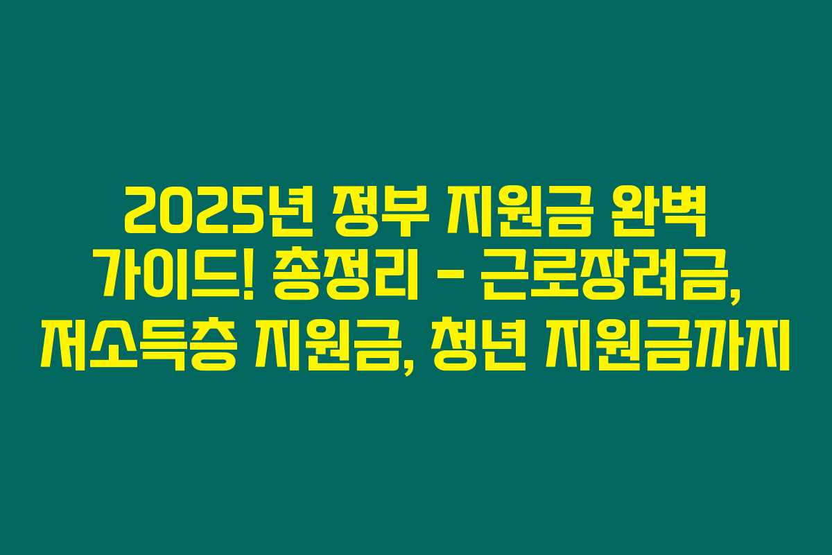 2025년 정부 지원금 완벽 가이드! 총정리 – 근로장려금, 저소득층 지원금, 청년 지원금까지