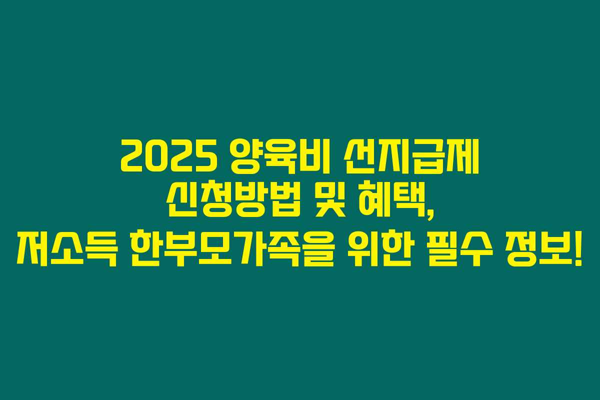 2025 양육비 선지급제 신청방법 및 혜택, 저소득 한부모가족을 위한 필수 정보!