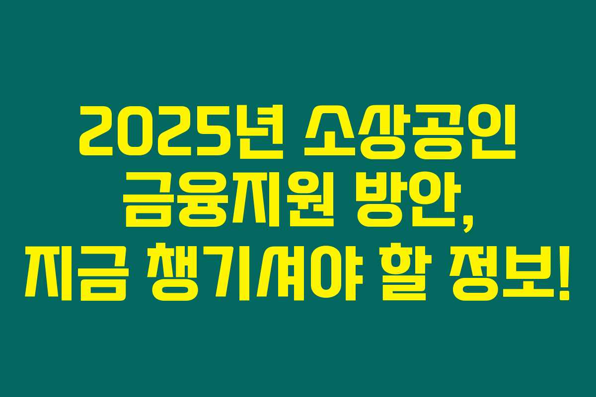 2025년 소상공인 금융지원 방안, 지금 챙기셔야 할 정보!