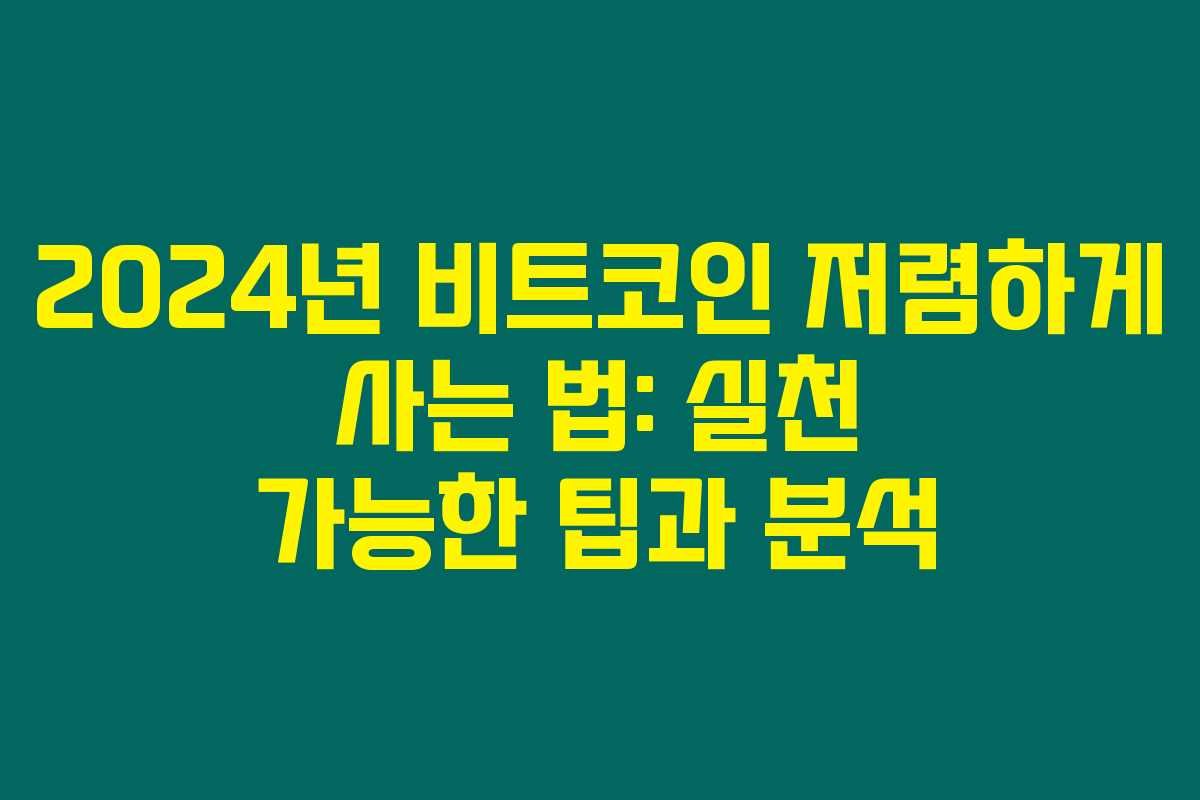 2024년 비트코인 저렴하게 사는 법: 실천 가능한 팁과 분석
