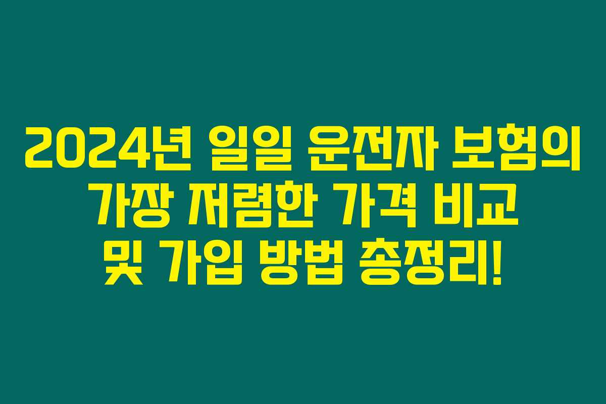 2024년 일일 운전자 보험의 가장 저렴한 가격 비교 및 가입 방법 총정리!