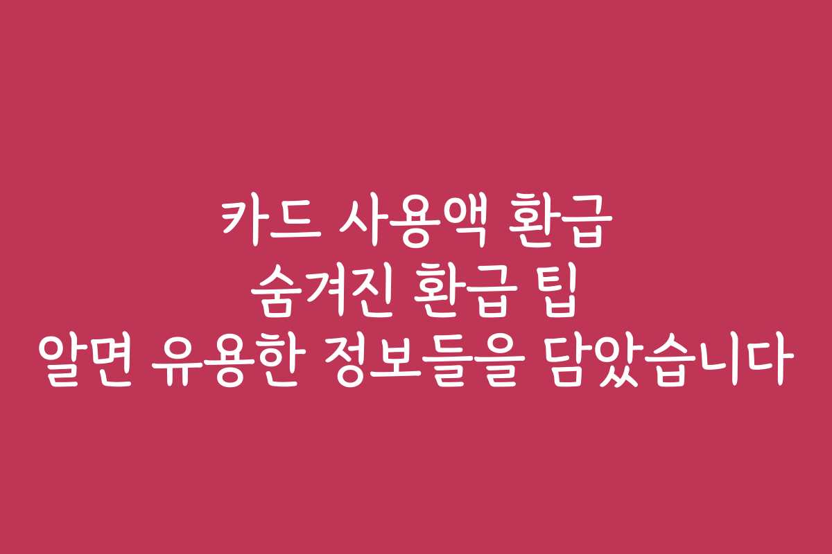 카드 사용액 환급 숨겨진 환급 팁 알면 유용한 정보들을 담았습니다
