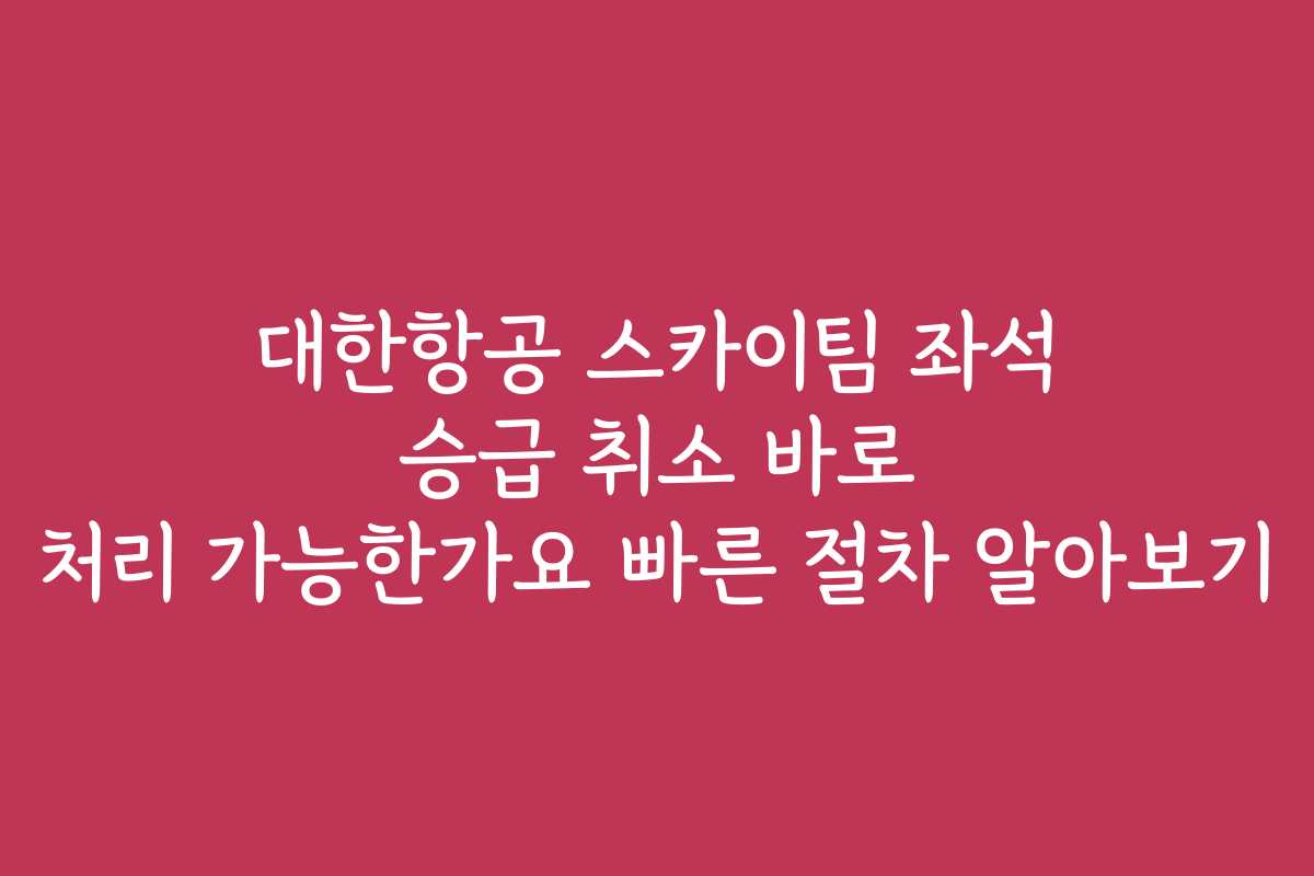 대한항공 스카이팀 좌석 승급 취소 바로 처리 가능한가요 빠른 절차 알아보기