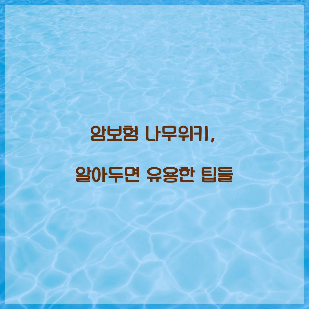 암보험 나무위키, 알아두면 유용한 팁들