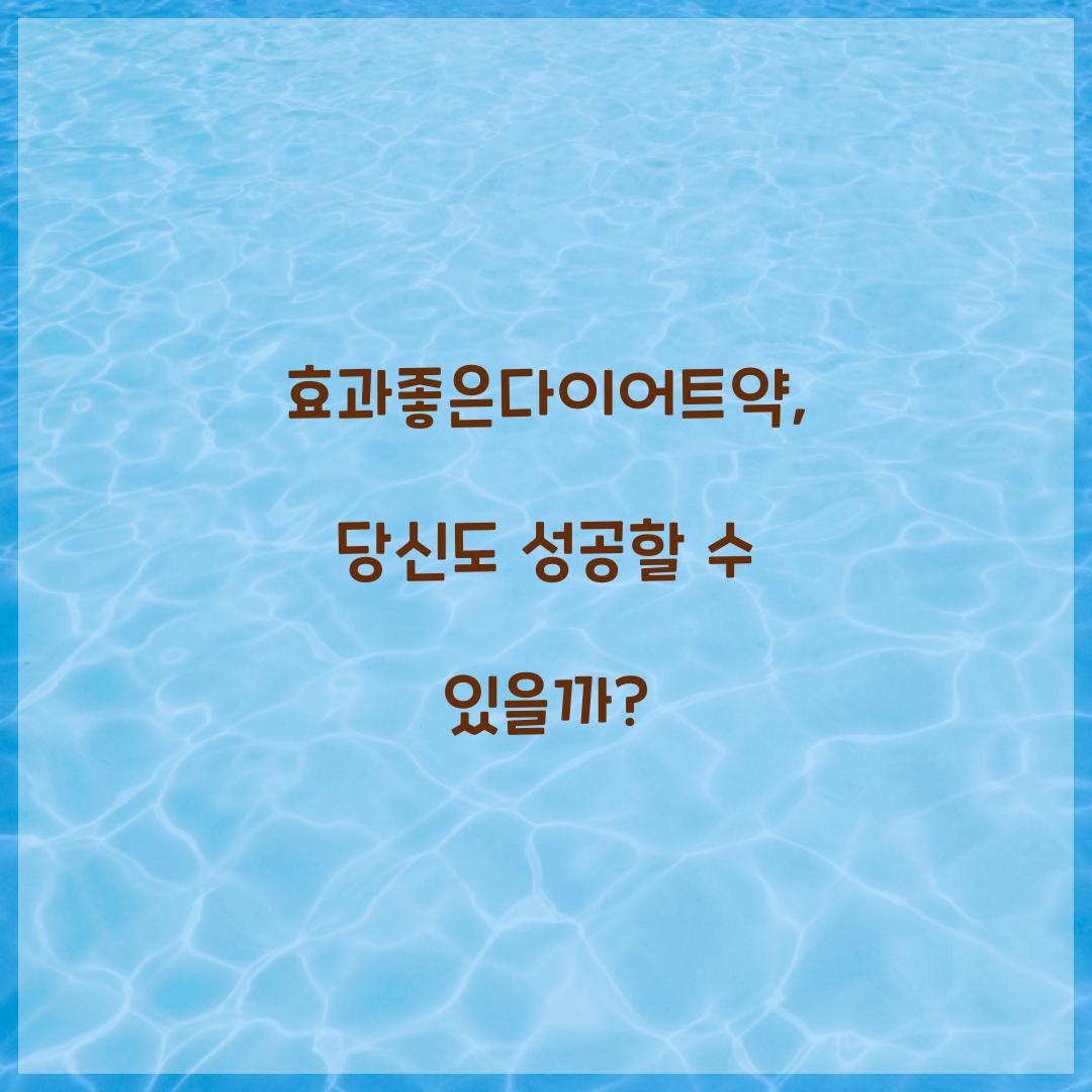 효과좋은다이어트약, 당신도 성공할 수 있을까?