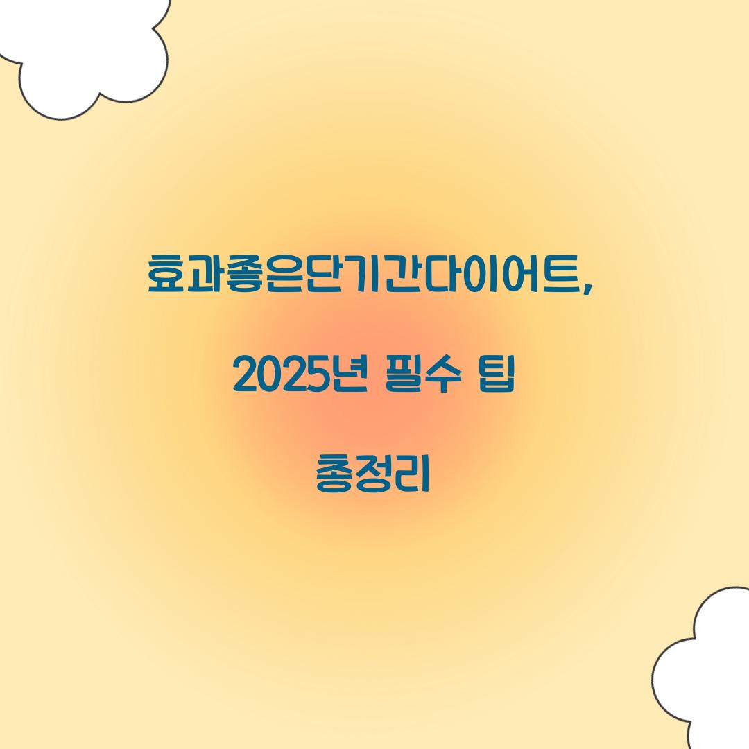 효과좋은단기간다이어트, 2025년 필수 팁 총정리