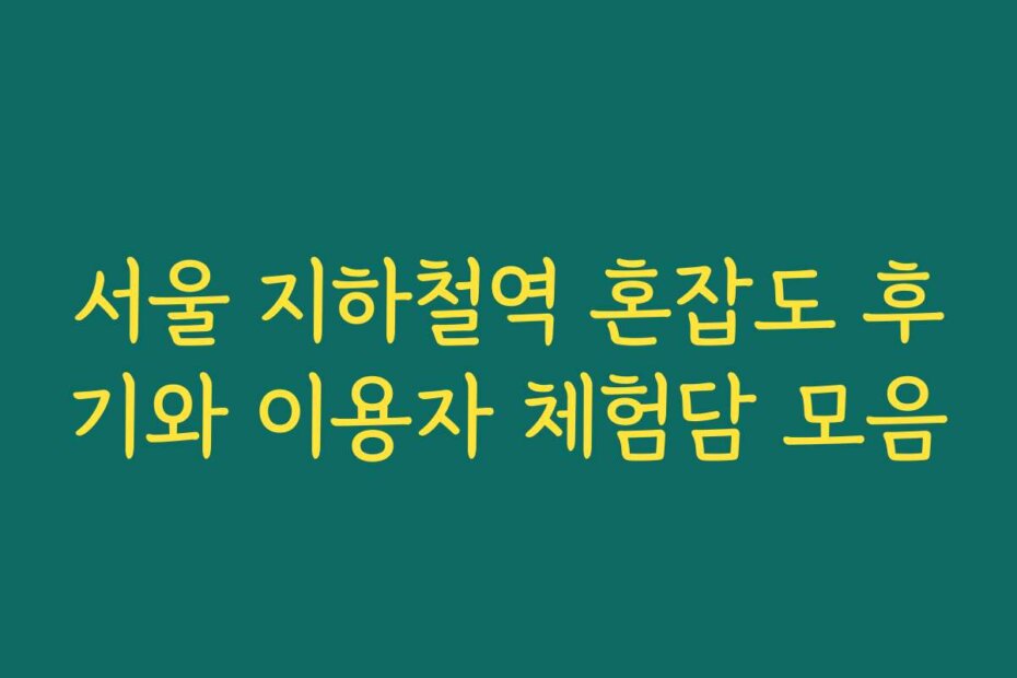 서울 지하철역 혼잡도 후기와 이용자 체험담 모음