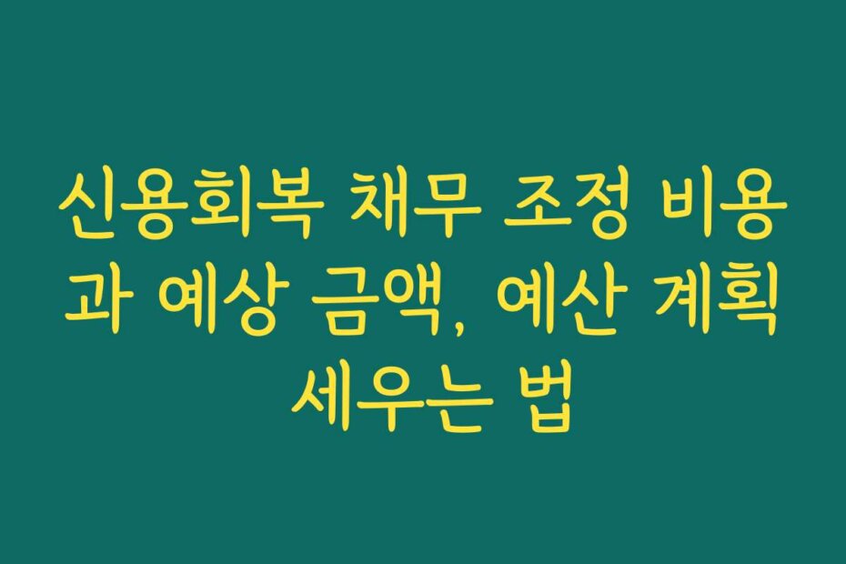 신용회복 채무 조정 비용과 예상 금액, 예산 계획 세우는 법