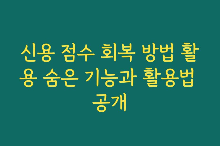 신용 점수 회복 방법 활용 숨은 기능과 활용법 공개