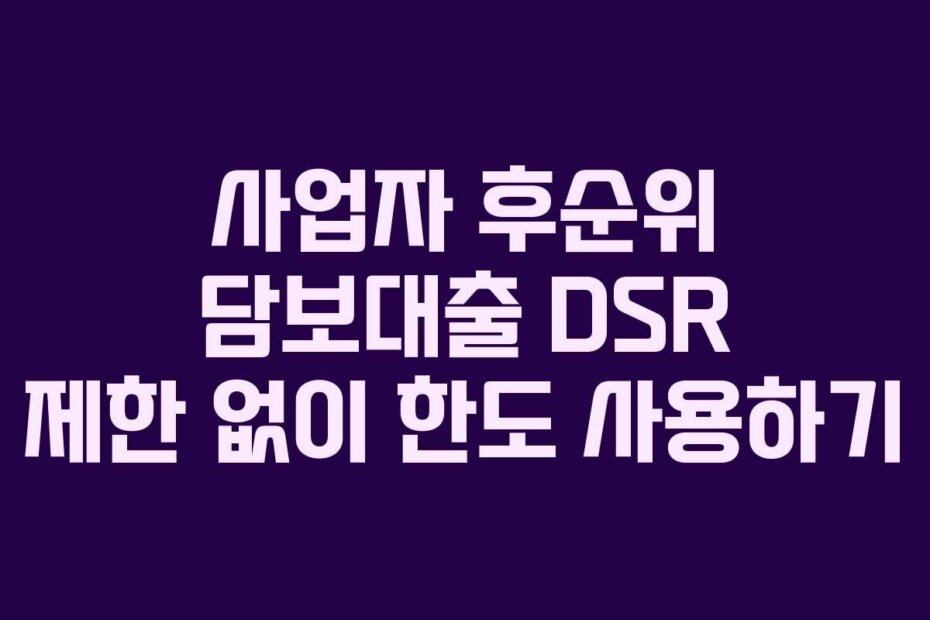 사업자 후순위 담보대출 DSR 제한 없이 한도 사용하기