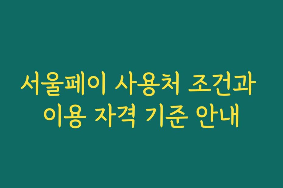 서울페이 사용처 조건과 이용 자격 기준 안내