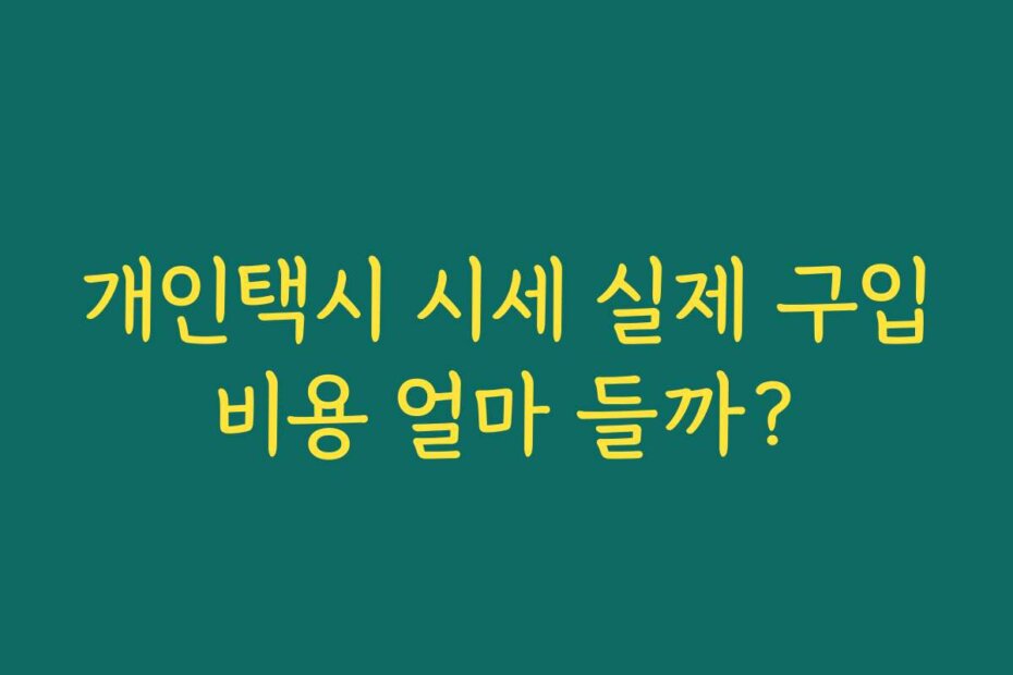 개인택시 시세 실제 구입비용 얼마 들까?