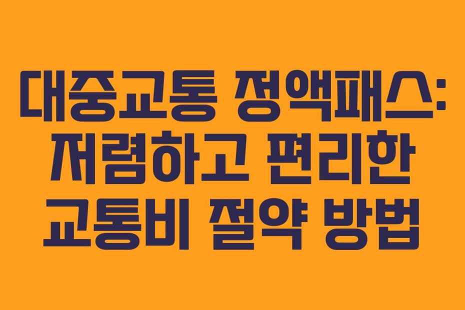 대중교통 정액패스: 저렴하고 편리한 교통비 절약 방법