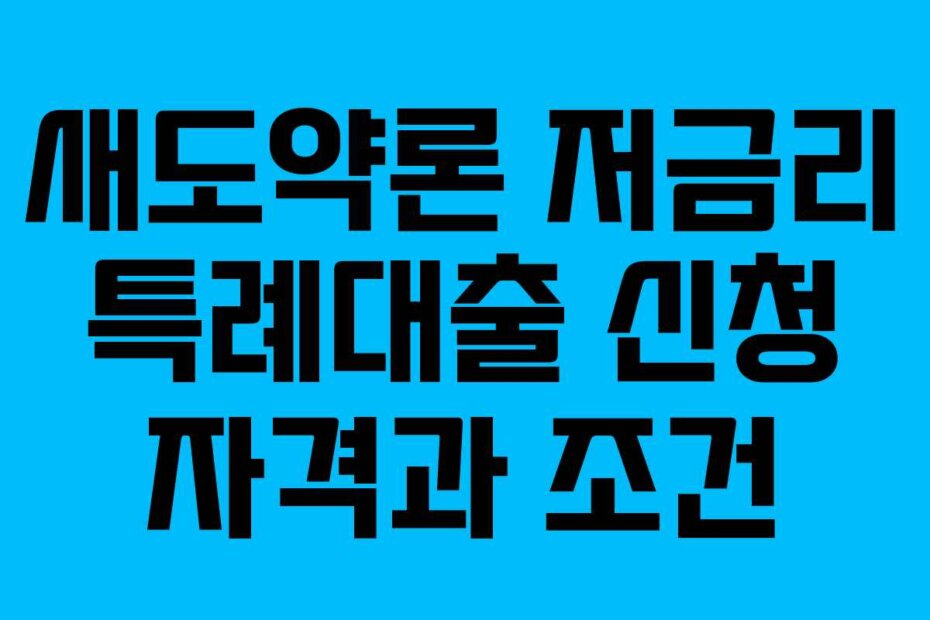 새도약론 저금리 특례대출 신청 자격과 조건