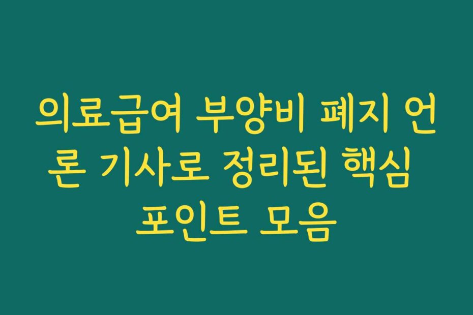 의료급여 부양비 폐지 언론 기사로 정리된 핵심 포인트 모음