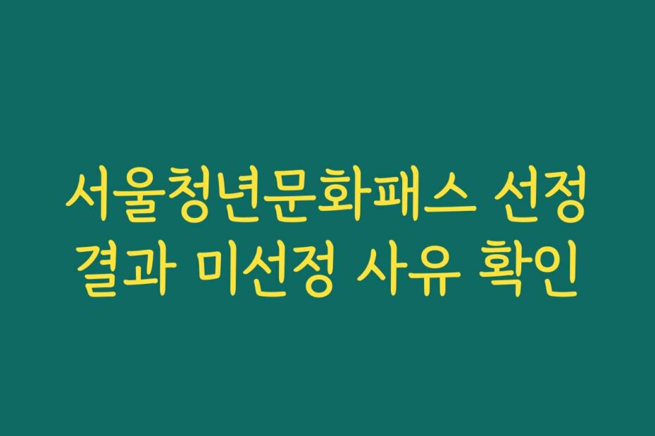 서울청년문화패스 선정결과 미선정 사유 확인