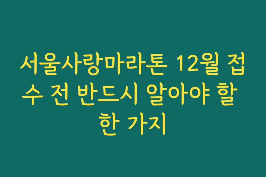 서울사랑마라톤 12월 접수 전 반드시 알아야 할 한 가지