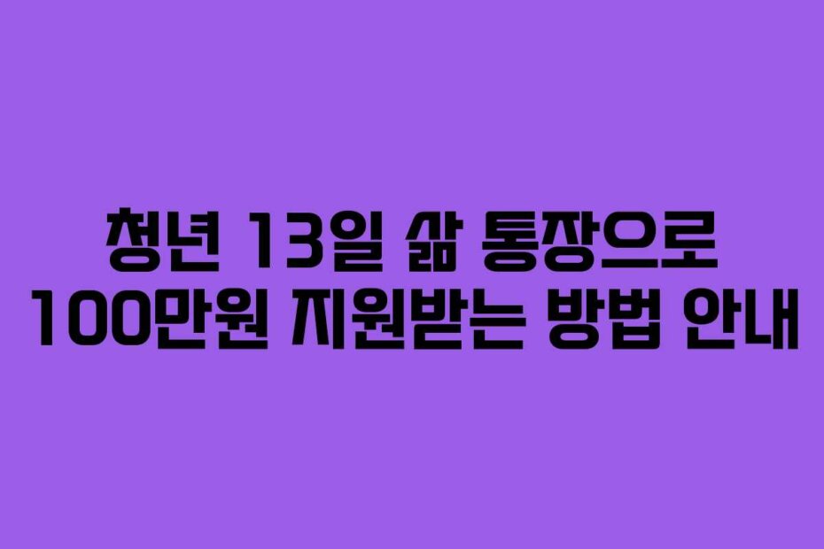 청년 13일 삶 통장으로 100만원 지원받는 방법 안내