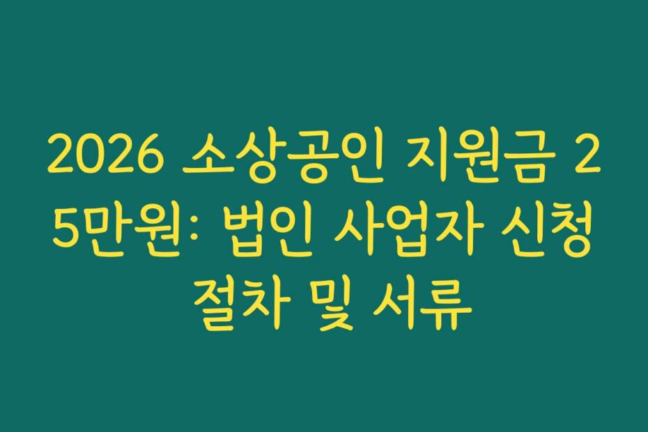 2026 소상공인 지원금 25만원: 법인 사업자 신청 절차 및 서류