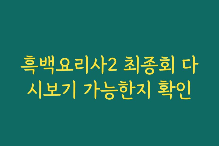 흑백요리사2 최종회 다시보기 가능한지 확인