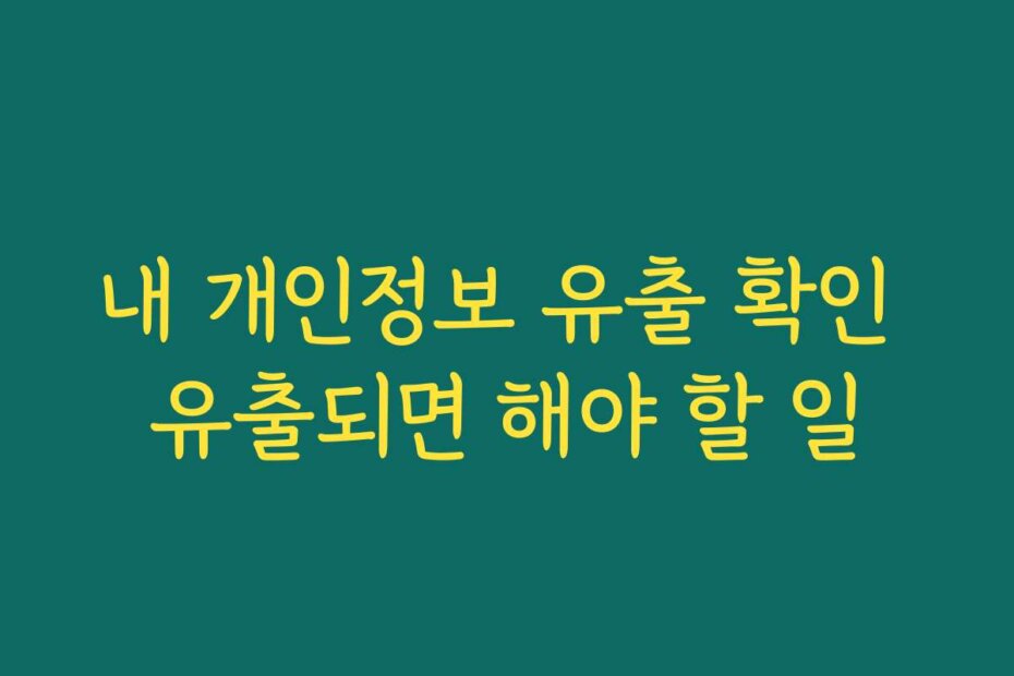 내 개인정보 유출 확인 유출되면 해야 할 일