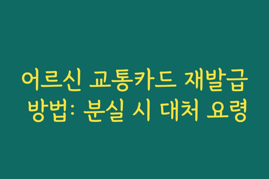 어르신 교통카드 재발급 방법: 분실 시 대처 요령