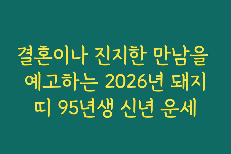 결혼이나 진지한 만남을 예고하는 2026년 돼지띠 95년생 신년 운세
