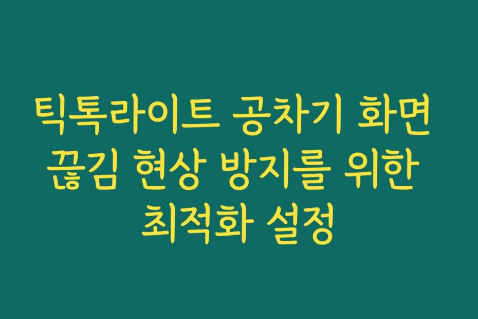 틱톡라이트 공차기 화면 끊김 현상 방지를 위한 최적화 설정