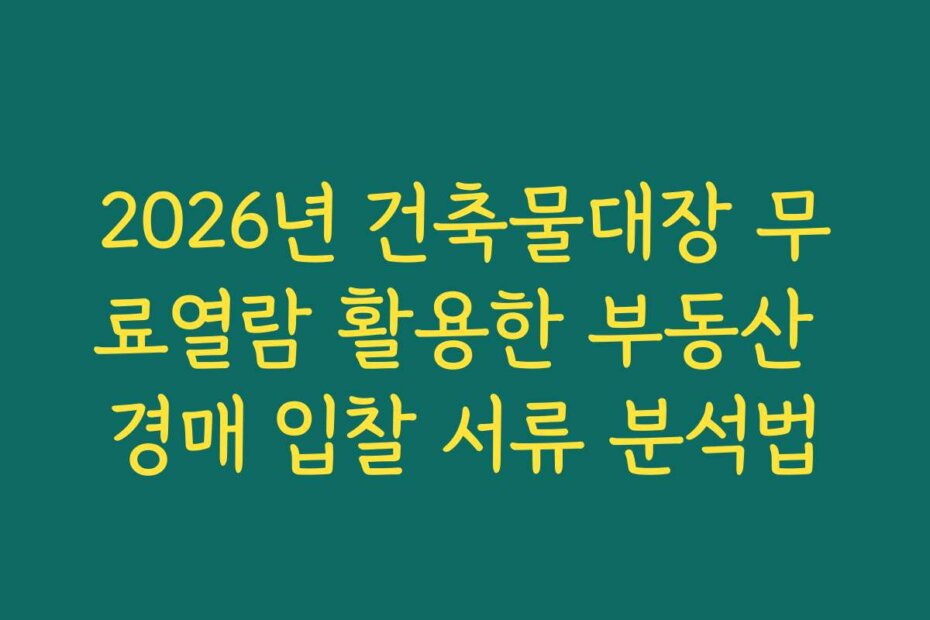 2026년 건축물대장 무료열람 활용한 부동산 경매 입찰 서류 분석법