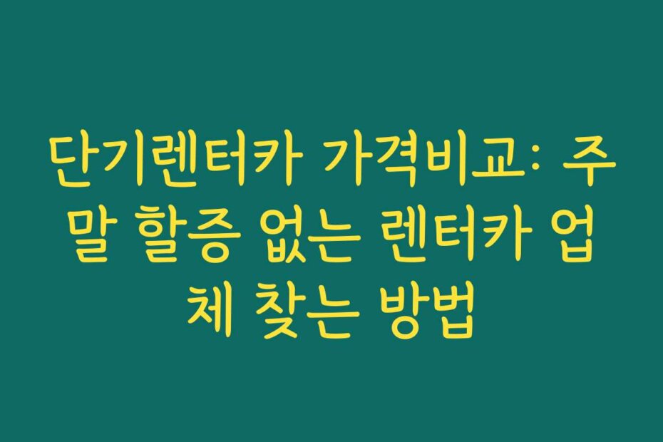 단기렌터카 가격비교: 주말 할증 없는 렌터카 업체 찾는 방법
