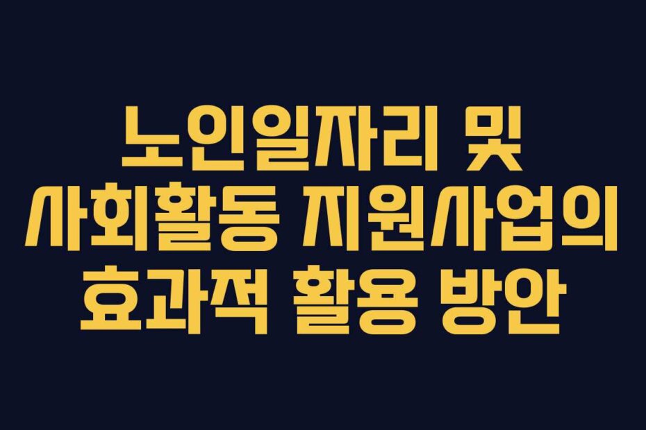 노인일자리 및 사회활동 지원사업의 효과적 활용 방안