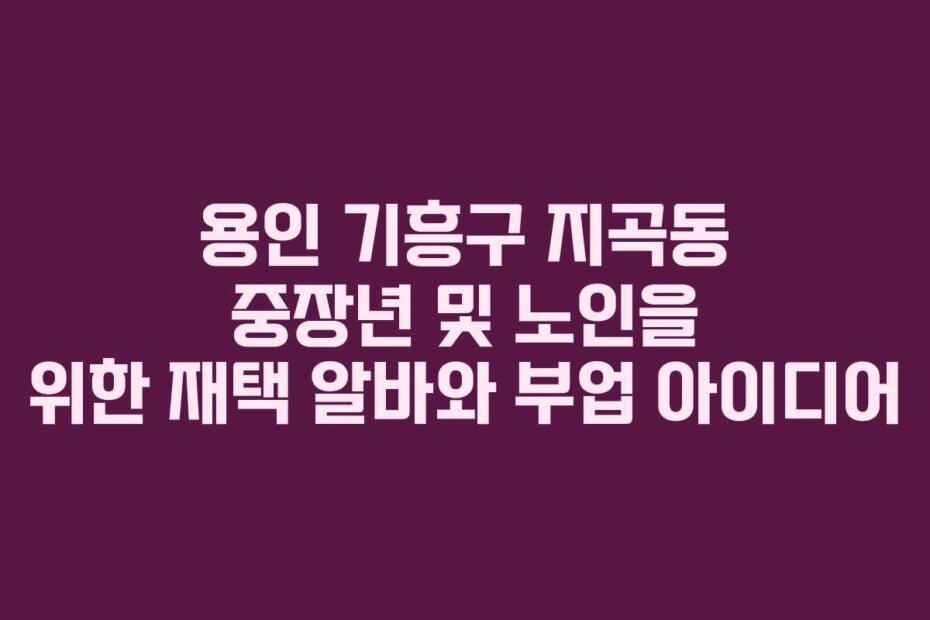 용인 기흥구 지곡동 중장년 및 노인을 위한 재택 알바와 부업 아이디어