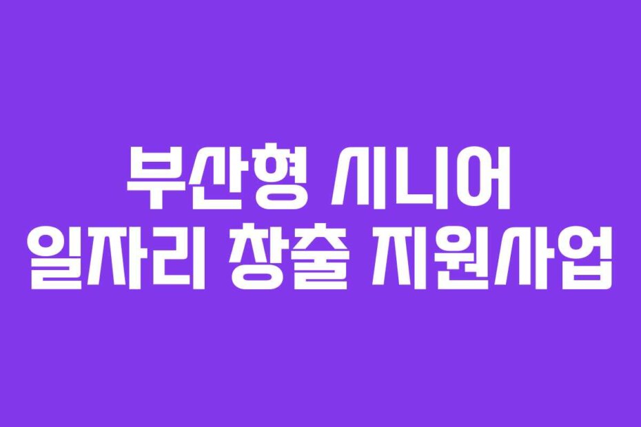 부산형 시니어 일자리 창출 지원사업