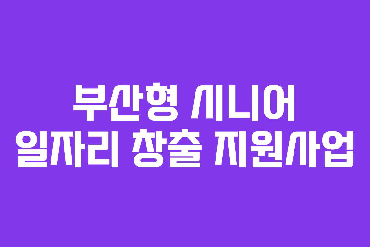 부산형 시니어 일자리 창출 지원사업