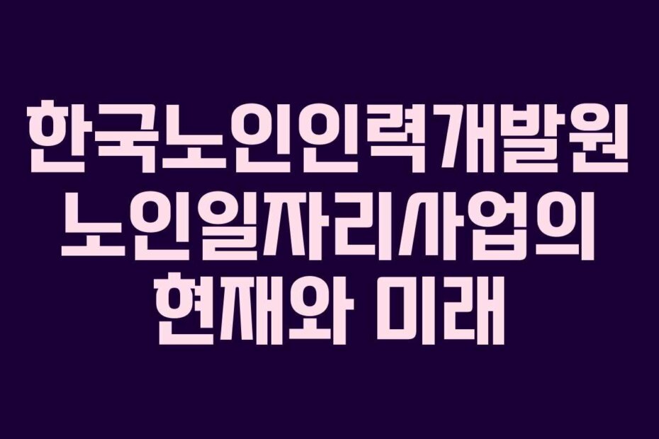 한국노인인력개발원 노인일자리사업의 현재와 미래