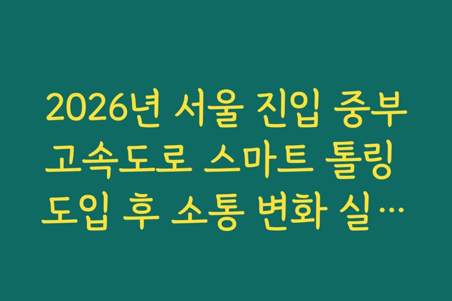 2026년 서울 진입 중부고속도로 스마트 톨링 도입 후 소통 변화 실시간 CCTV 확인