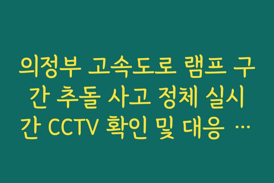 의정부 고속도로 램프 구간 추돌 사고 정체 실시간 CCTV 확인 및 대응 방법