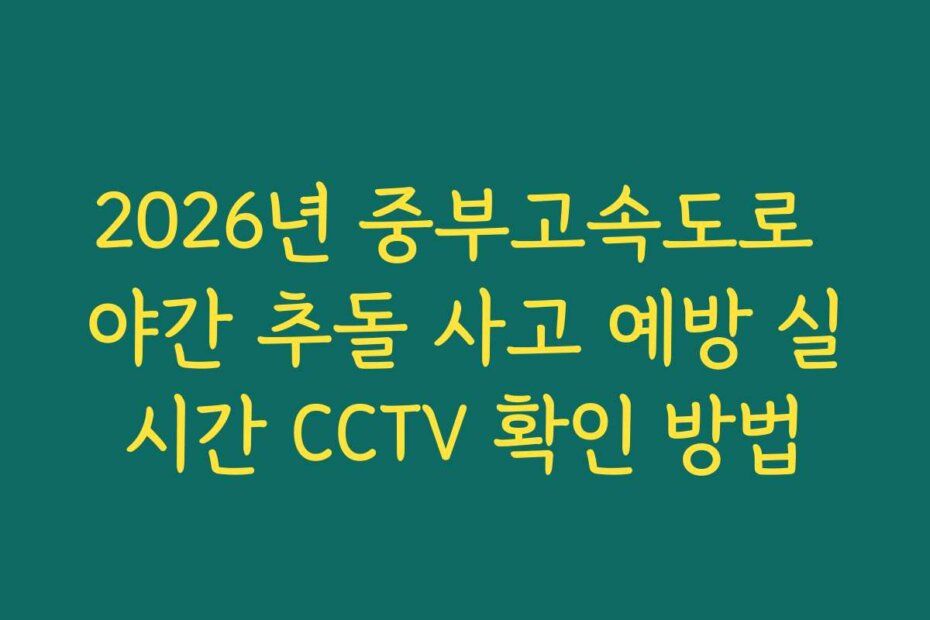 2026년 중부고속도로 야간 추돌 사고 예방 실시간 CCTV 확인 방법