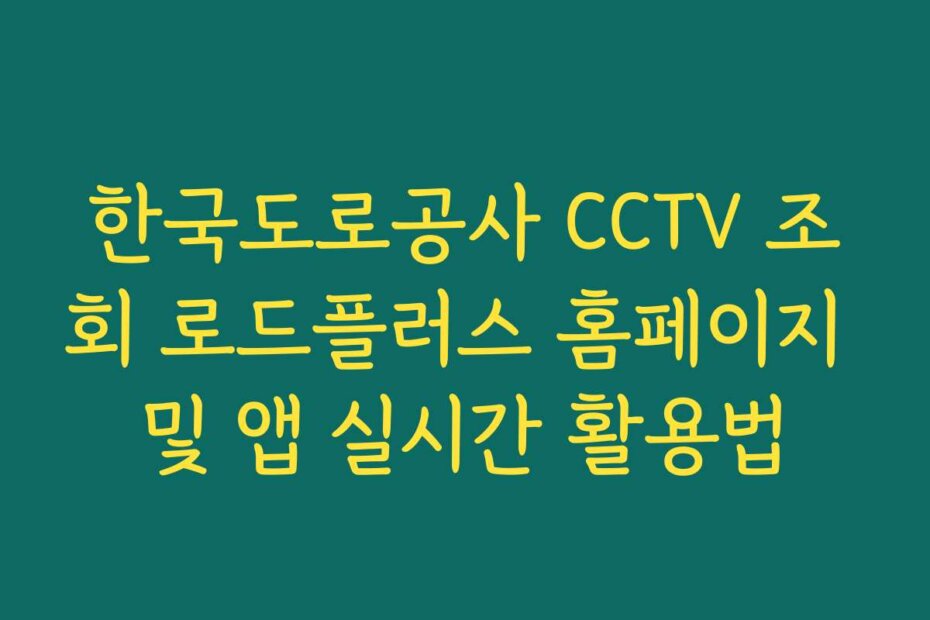 한국도로공사 CCTV 조회 로드플러스 홈페이지 및 앱 실시간 활용법