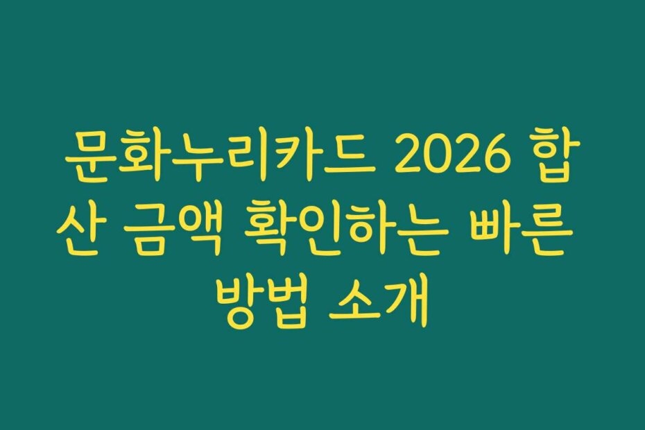 문화누리카드 2026 합산 금액 확인하는 빠른 방법 소개