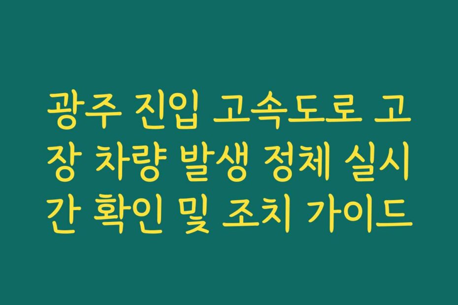 광주 진입 고속도로 고장 차량 발생 정체 실시간 확인 및 조치 가이드