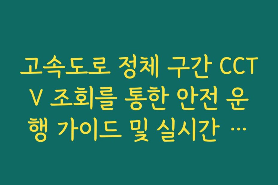 고속도로 정체 구간 CCTV 조회를 통한 안전 운행 가이드 및 실시간 소통 팩트 분석