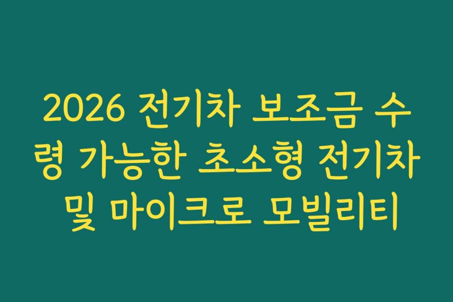 2026 전기차 보조금 수령 가능한 초소형 전기차 및 마이크로 모빌리티