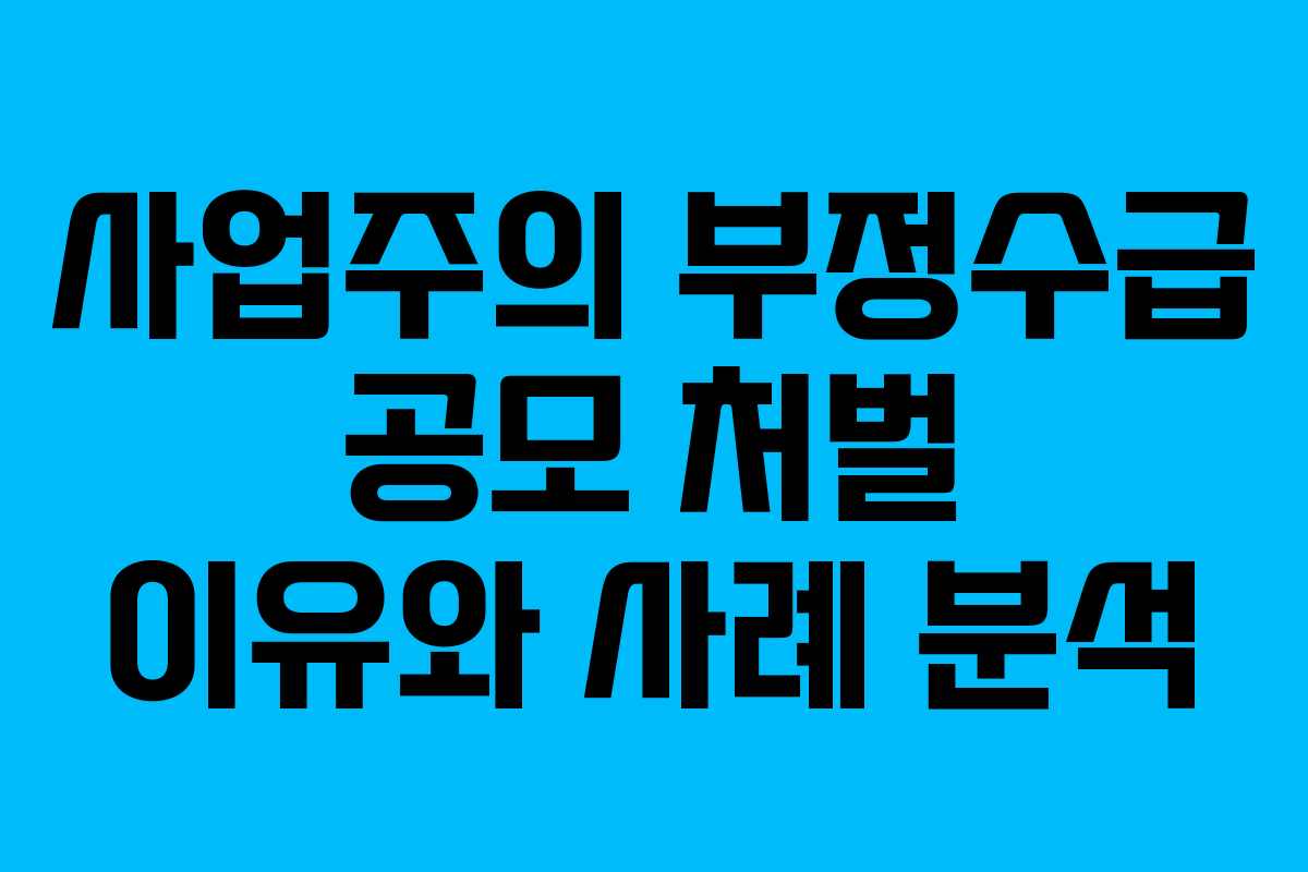 사업주의 부정수급 공모 처벌 이유와 사례 분석