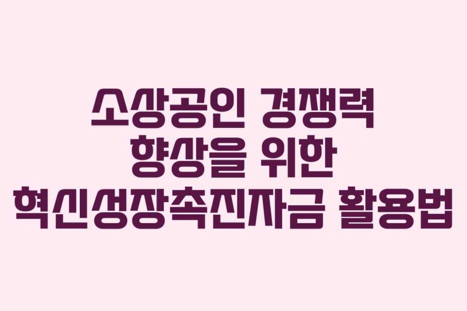 소상공인 경쟁력 향상을 위한 혁신성장촉진자금 활용법