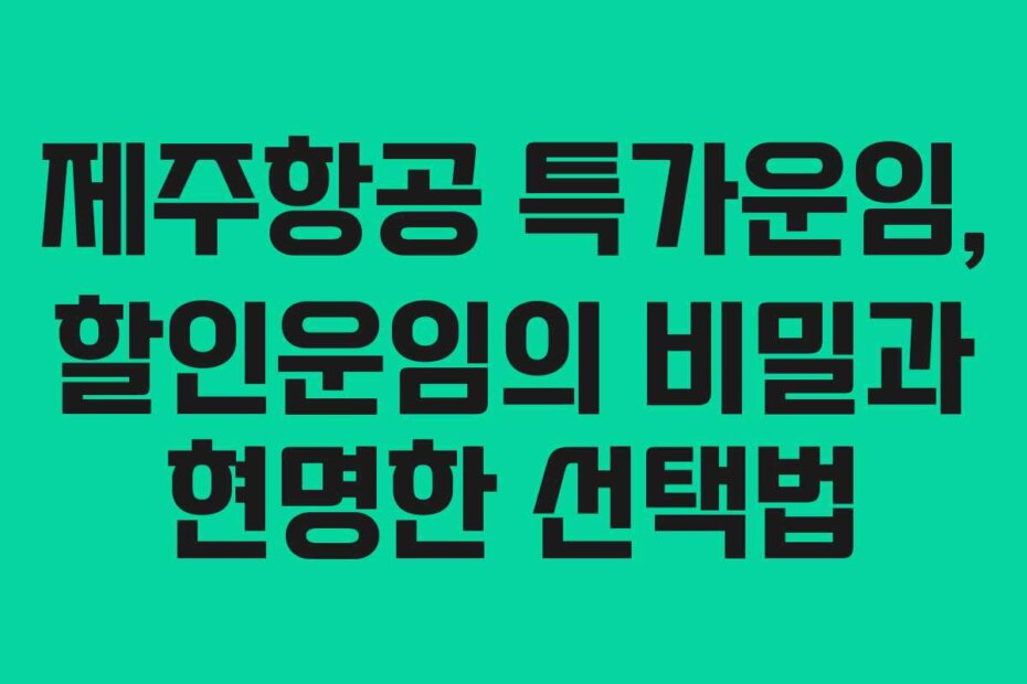 제주항공 특가운임, 할인운임의 비밀과 현명한 선택법