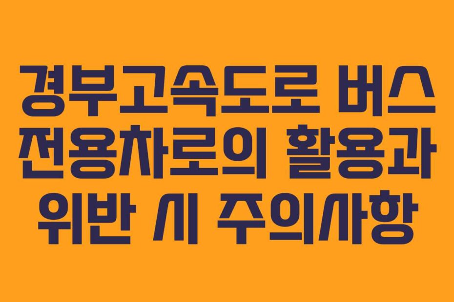 경부고속도로 버스 전용차로의 활용과 위반 시 주의사항