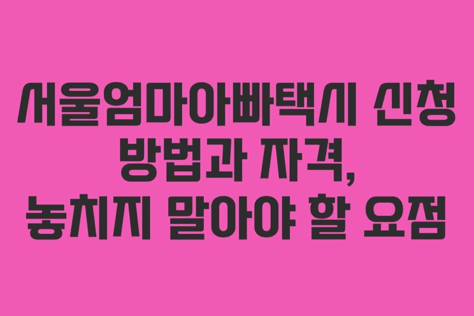 서울엄마아빠택시 신청 방법과 자격, 놓치지 말아야 할 요점